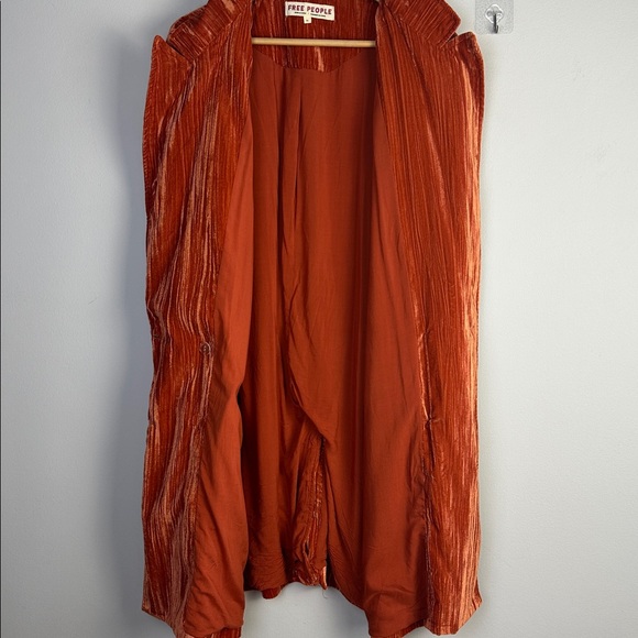 NWOT Free People Daria Crinkle Velvet Long Blazer XL Cinnamon Slouchy Oversized - Picture 8 of 16
